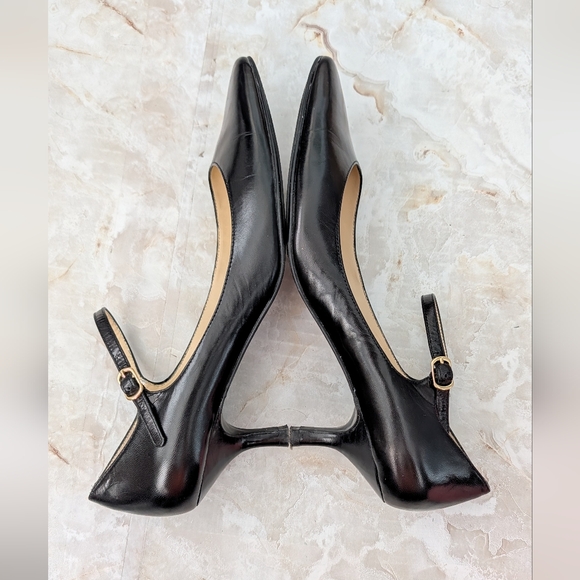 Ralph Lauren Elegant Black T-Strap Heels Leather Sz 8 M - Picture 5 of 14